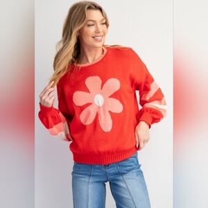 ☮️ 6-1118 *Boutique* PLUS Easel Boho retro 70s DAISY KNIT SWEATER PULLOVER